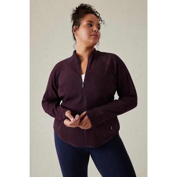 Athleta Jackets & Blazers - Athleta Salutation Ribbed Full Zip Jacket in Cabernet Plus Size 1X Thumbholes